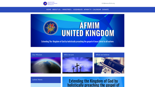Screenshot of the The Apostolic Faith Mission International Ministries UK website