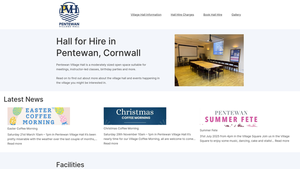 Screenshot of the Pentewan Village Hall Trust website