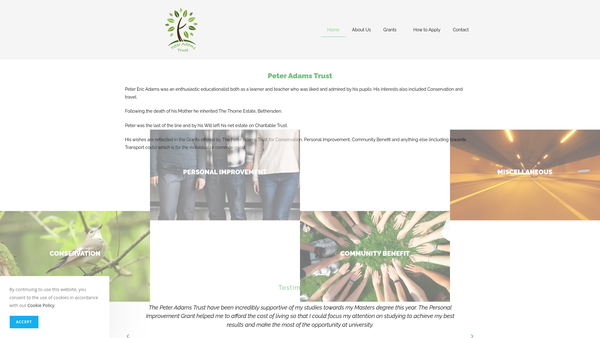Screenshot of the Peter Adams Trust website