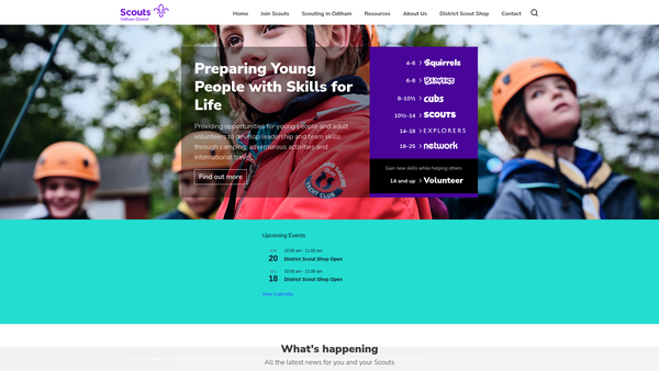 Screenshot of the Odiham District Scout Council website