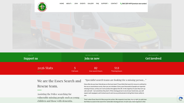 Screenshot of the Essex Search And Rescue (Essexsar) website