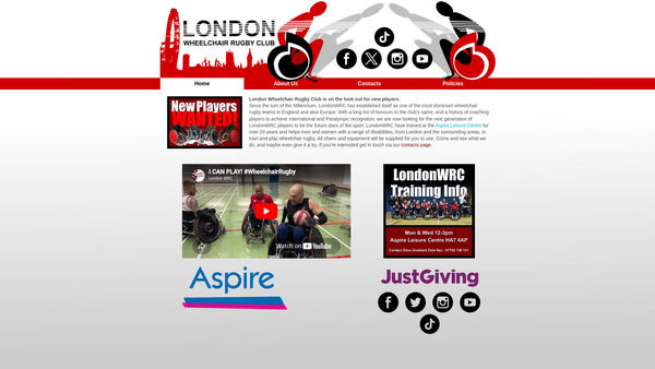 Screenshot of the London Wheelchair Rugby Club website