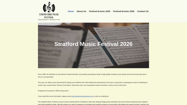Screenshot of the Stratford-On-Avon Music Festival website