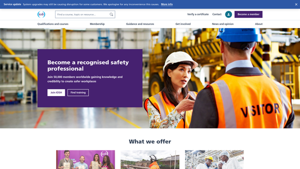 Screenshot of the The Institution Of Occupational Safety And Health website