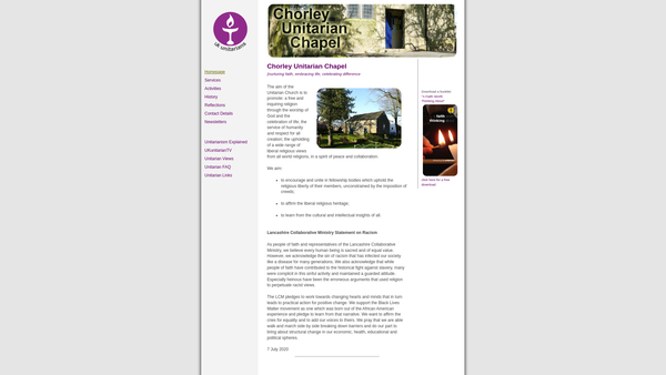 Screenshot of the Chorley Unitarian Chapel website
