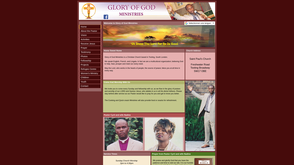 Screenshot of the Glory Of God Ministries website