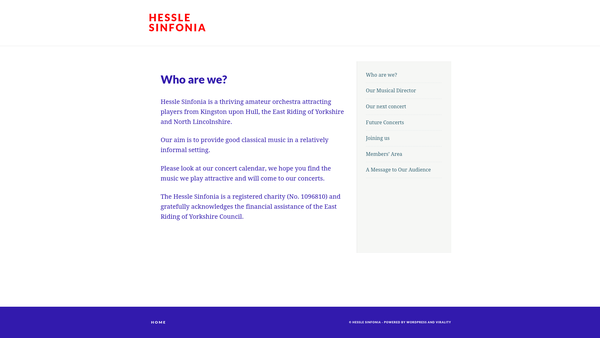 Screenshot of the Hessle Sinfonia website