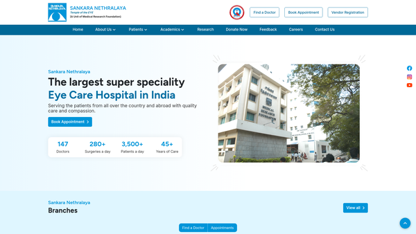 Screenshot of the Sankara Nethralaya Trust website
