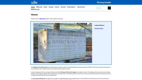 Screenshot of the Runnymede Area University Of The Third Age website