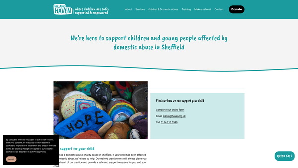 Screenshot of the Haven House Project website