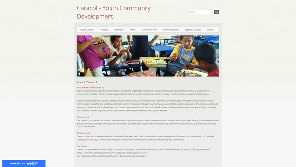Screenshot of the Caracol - Youth Community Development website