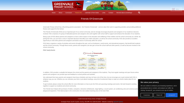 Screenshot of the The Friends Of Greenvale website