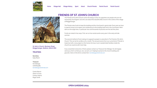 Screenshot of the The Friends Of St. John's Church Moggerhanger website