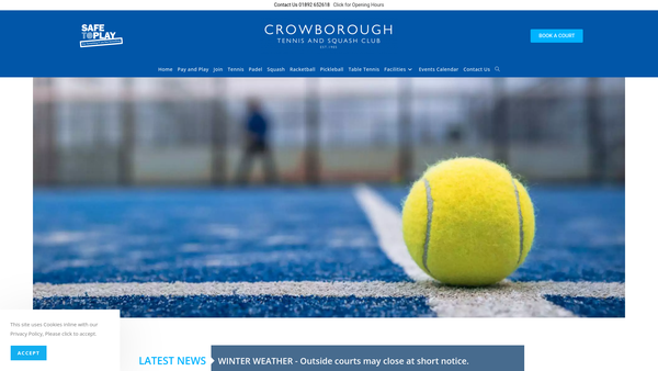 Screenshot of the Crowborough Tennis And Squash Club Limited website