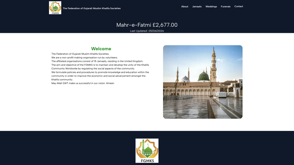 Screenshot of the The Federation Of The Gujarati Muslim Khalifa Societies Of The United Kingdom website