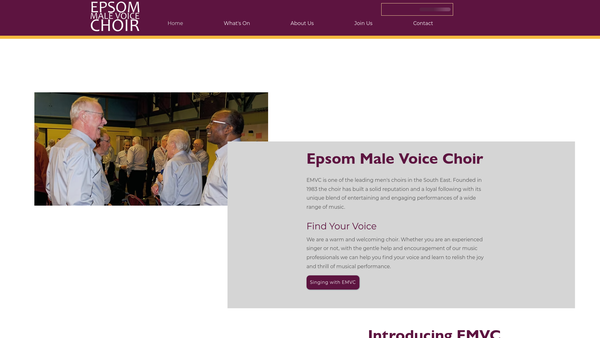 Screenshot of the Epsom Male Voice Choir website