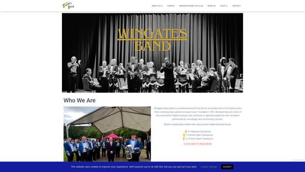 Screenshot of the Wingates Band website