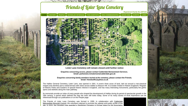 Screenshot of the Friends Of Lister Lane Cemetery website