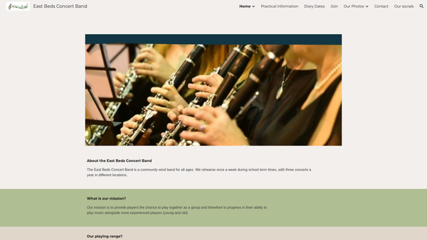 Screenshot of the East Bedfordshire Concert Band website