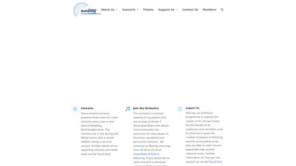 Screenshot of the Kettering Symphony Orchestra website