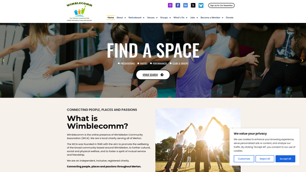 Screenshot of the Wimbledon Community Association website