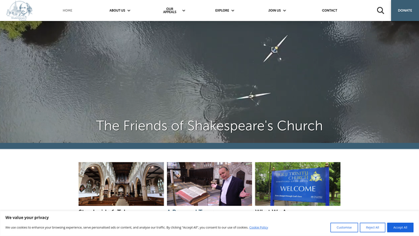 Screenshot of the The Friends Of Shakespeare's Church website