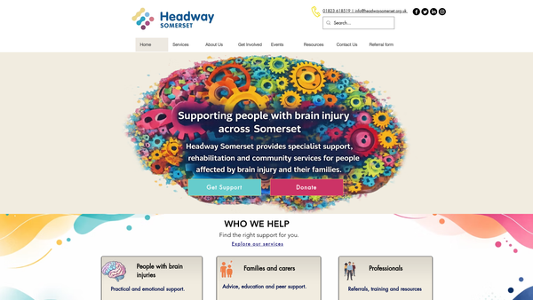 Screenshot of the Headway Somerset website