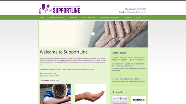 Screenshot of the Supportline website