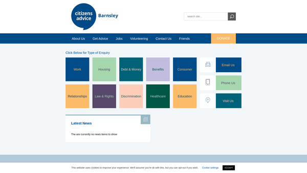 Screenshot of the Barnsley And District Citizens Advice Bureau website