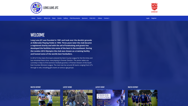 Screenshot of the Long Lane Junior Football Club Limited website