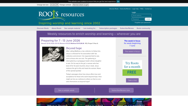 Screenshot of the Roots For Churches Limited website