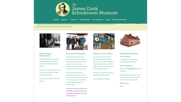 Screenshot of the Captain Cook Schoolroom Museum Trust website