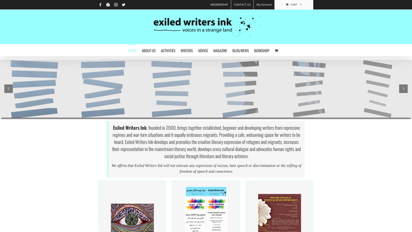 Screenshot of the Exiled Writers Ink website