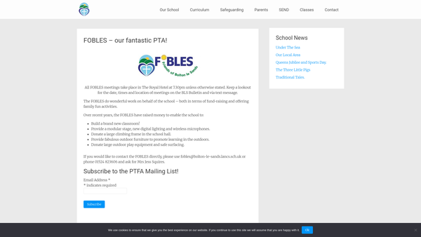 Screenshot of the The Friends Of Bolton Le Sands School website
