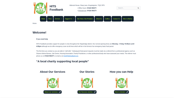 Screenshot of the Homeless In Teignbridge Support website