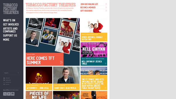 Screenshot of the Tobacco Factory Arts Trust website
