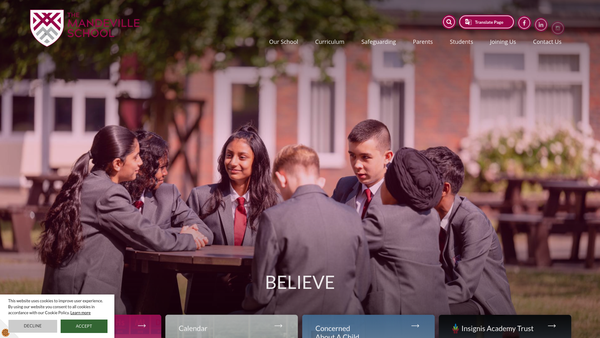 Screenshot of the The Mandeville School Trust website