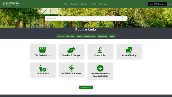 Screenshot of the The Bromsgrove Arts Development Trust website