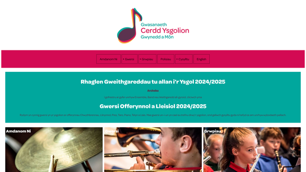 Screenshot of the Gwasanaeth Cerdd Ysgolion Gwynedd a Môn website