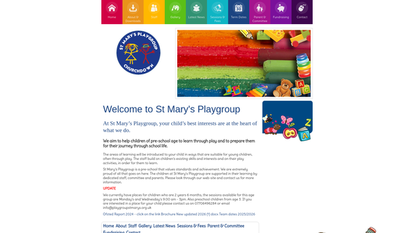 Screenshot of the St Mary's Playgroup (Churchdown) website