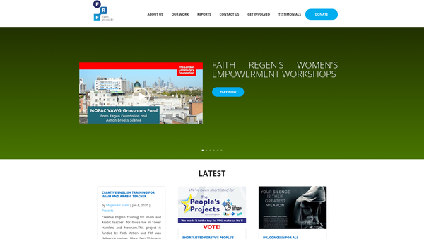 Screenshot of the Faith Regen Foundation Limited website