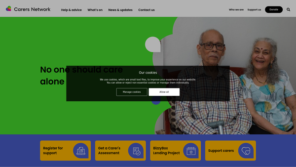 Screenshot of the Carers Network Westminster website