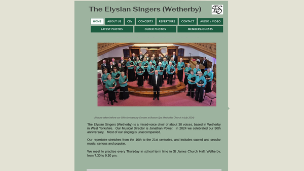 Screenshot of the The Elysian Singers (Wetherby) website