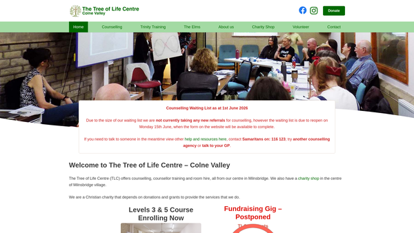 Screenshot of the The Tree of Life Centre Colne Valley website