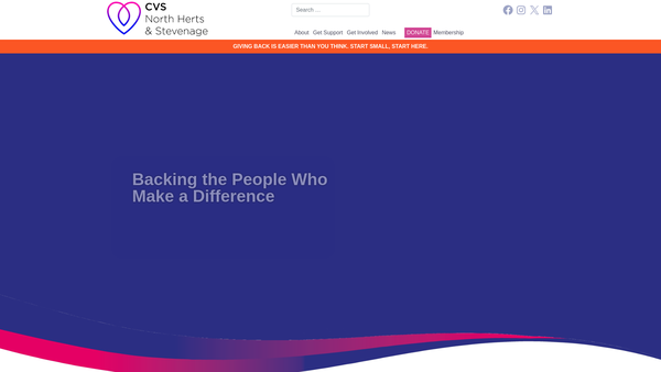 Screenshot of the North Hertfordshire Centre For Voluntary Service Limited website