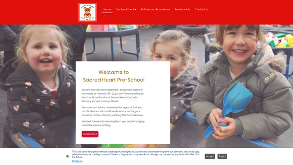 Screenshot of the Sacred Heart Pre-School website