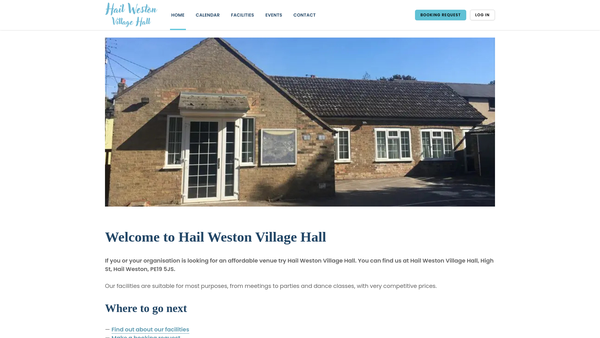 Screenshot of the Hail Weston Village Hall website