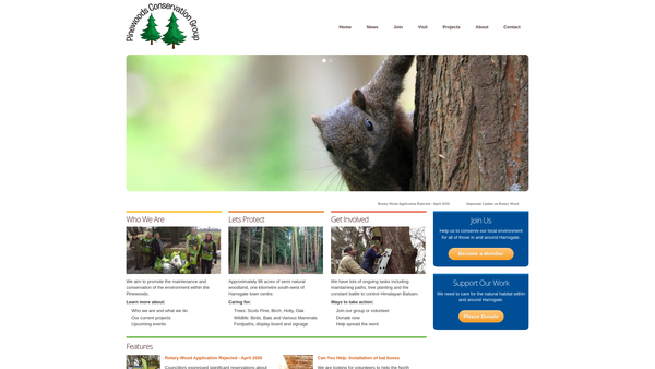 Screenshot of the The Pinewoods Conservation Group website