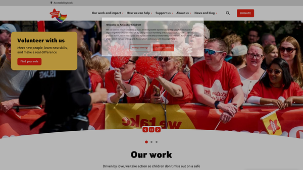 Screenshot of the Action For Children website