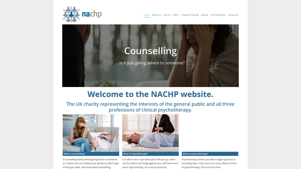 Screenshot of the National Association Of Counsellors, Hypnotherapists And Psychotherapists Limited website